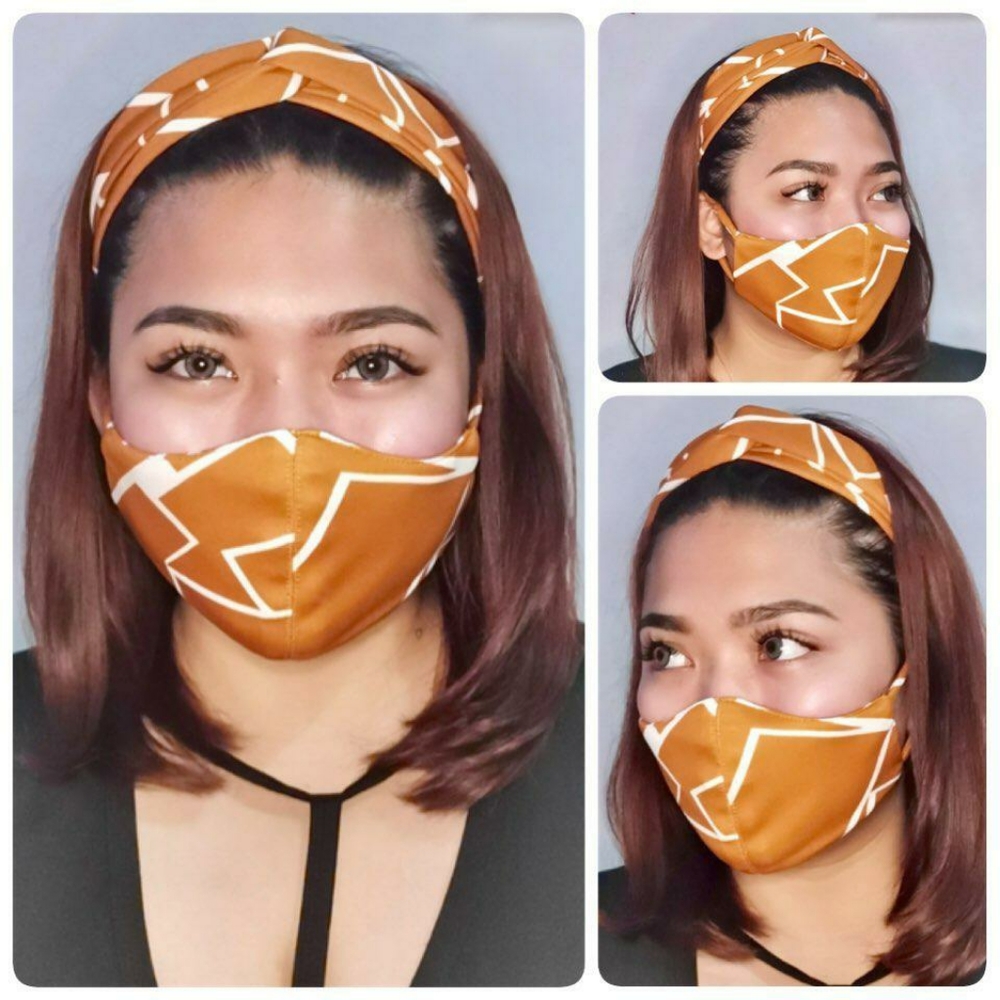 BOGO FREE Twist Knot Turban Headband Face Mask Reusable Set Mustard yellow